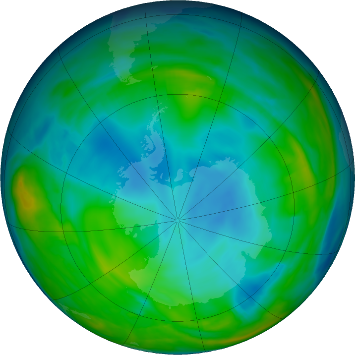 Antarctic ozone map for 15 June 2024